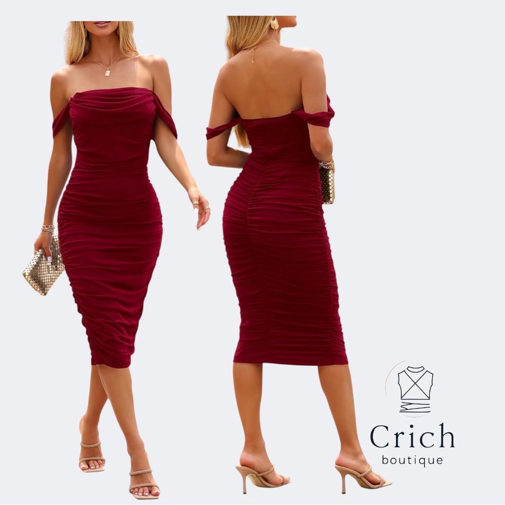 Pretty Garden Burgundy Off-Shoulder Dress